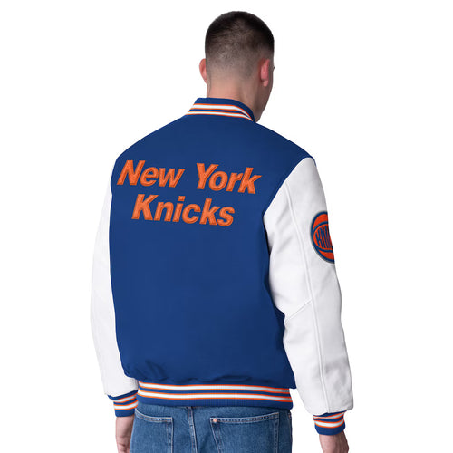 Men's New York Knicks G-III Sports by Carl Banks Blue Moneyball Wool & Leather Full-Snap Varsity Jacket