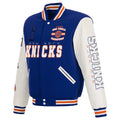 Men's New York Knicks JH Design Blue/White 2026 NBA Finals Champions Reversible Full-Snap Varsity Jacket